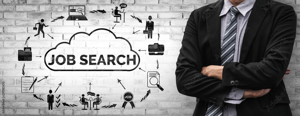 Poster human resources recruitment and people networking concept. modern graphic interface showing professi