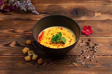 delicate cream soup of red lentils with cream-based vegetables