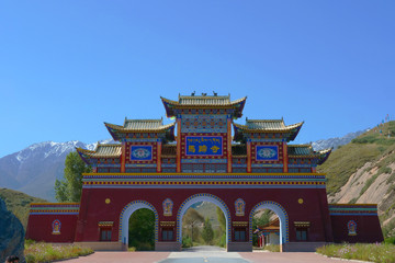 Anticent traditional architecture of Mati Temple in Zhangye Gansu China. Chinese translation : Mati temple.