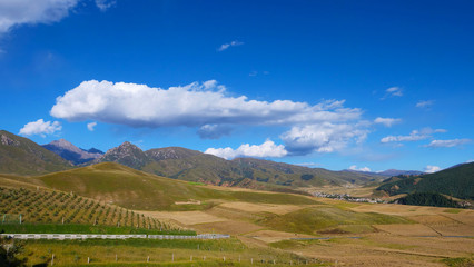 Beautiful nature landscape veiw of The Qilian Mountain Scenic Area Mount Drow in Qinghai China.