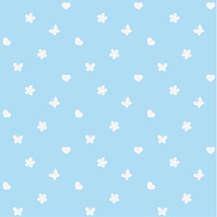 Cute girly seamless pattern with butterflies and heart shapes. Vector eps10.
