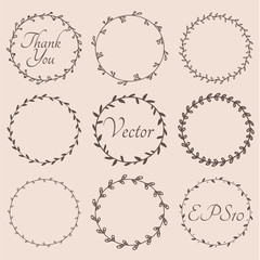 Cute round and oval shaped frames decorative design elements. Vector eps10.