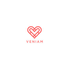 Heart Logo Icon Design Template. Love Symbol, Medical, Healthy, Abstract, Monogram, Valentines day, Romance, Wedding, Ornament Vector Illustration