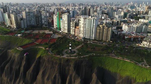 ORBIT Aerial view of Miraflores district in Lima, Peru