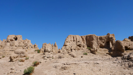 Landscape view of the Ruins of Jiaohe Lying in Xinjiang Province China.