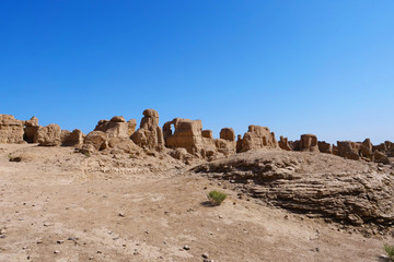 Fototapeta na wymiar Landscape view of the Ruins of Jiaohe Lying in Xinjiang Province China.