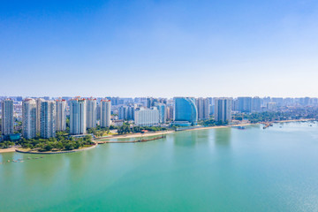 Naklejka premium Coastal cityscape of Guangxi, China