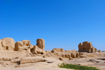 Landscape view of the Ruins of Jiaohe Lying in Xinjiang Province China.