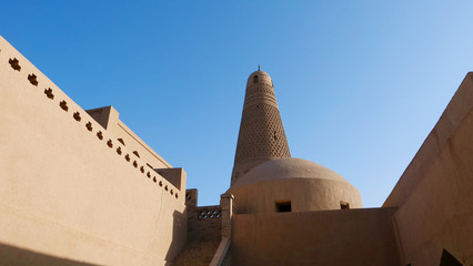 Emin minaret or Sugong tower in Turpan. the largest ancient Islamic tower in Turpan Xinjiang, China.