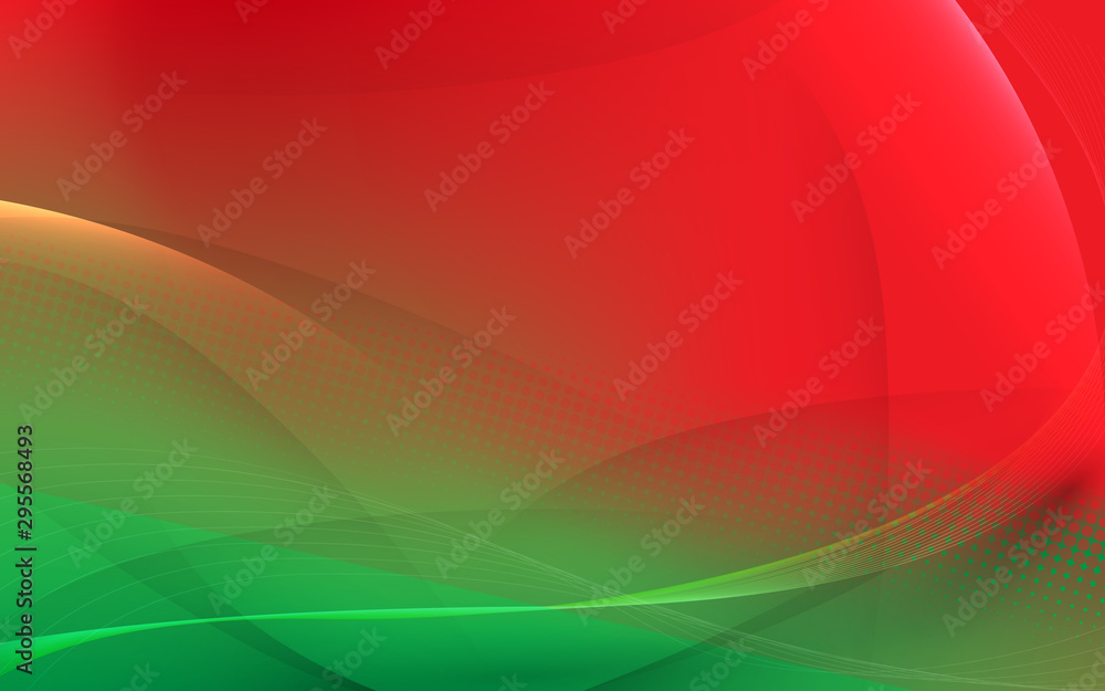 Poster abstract light lines on red and green background. curved wavy stripe line and smooth