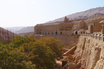 Landscape view of The Bezeklik Thousand Buddha Caves in Turpan Xinjiang Province China.