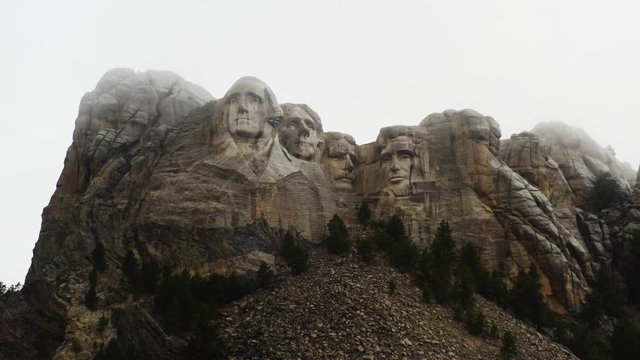Mount Rushmore in a foggy weather, famous destination of USA, travel to South Dakota on RV, four presidents of America