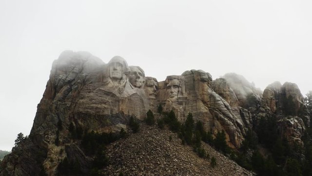 Mount Rushmore in a foggy weather, famous destination of USA, travel to South Dakota on RV, four presidents of America