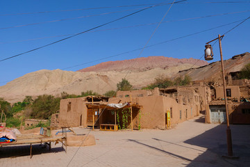 Ancient traditional residential old house village valley inTurpan Xinjiang Province China.