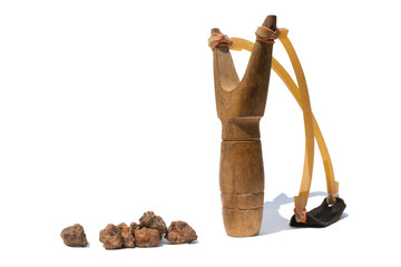 Slingshot and stone isolates, weapons in Thailand