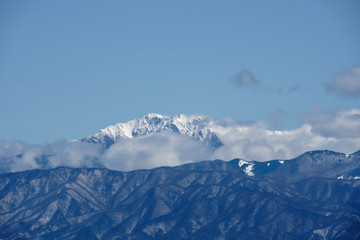 Snowy mountains with cloud and sky