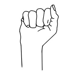 Line drawing of hands of team bumping fists together. Linear art. Hands clenched into a fist. Isolated drawing on a white background. Teamwork. Website design, logo, booklet