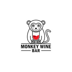 Monkey Wine Glass Logo Vector Icon Illustration