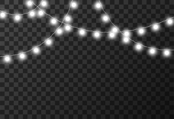 Christmas lights isolated on transparent background, vector illustration