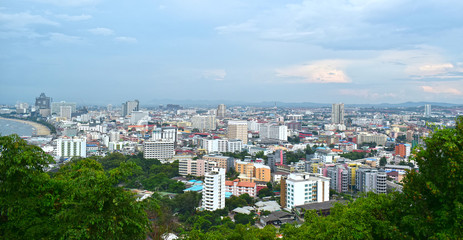 On the condo looking out over the buildings, buildings and hotels. See the beautiful sky on a holiday