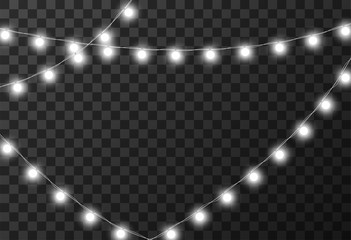 Christmas lights isolated on transparent background, vector illustration