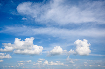 Naklejka na ściany i meble Blue sky with cumulus humilis clouds. weather forecast background