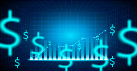 Finance Stock market. Candle stick graph chart of stock market investment trading .dollar signs on blue background. Vector. illustration.