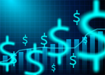 Finance Stock market. Candle stick graph chart of stock market investment trading .dollar signs on blue background. Vector. illustration.