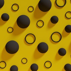 Abstract background black spheres and circles 3d