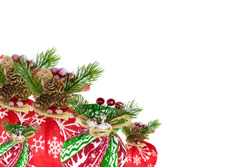 Christmas composition from Christmas decorations on a white background, blank for design