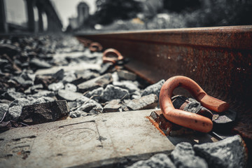 Selective focusrail brackets or fasteners.Vintage color concept