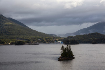 Beautiful View of a small town, Ward Cove, on the Ocean Coast during a stormy and rainy morning....