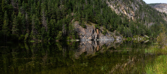 Beautiful Panoramic View of Crown Lake in Marble Canyon Provincial Park during summer time. Located in Pavilion, British Columbia, Canada.