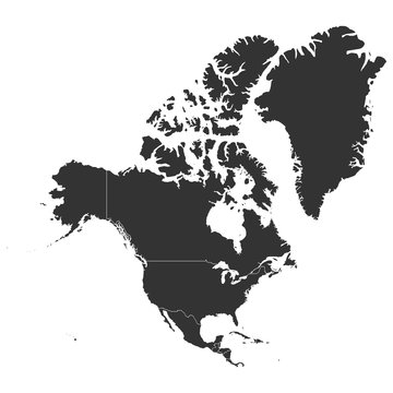 North american continent with countries colored in black