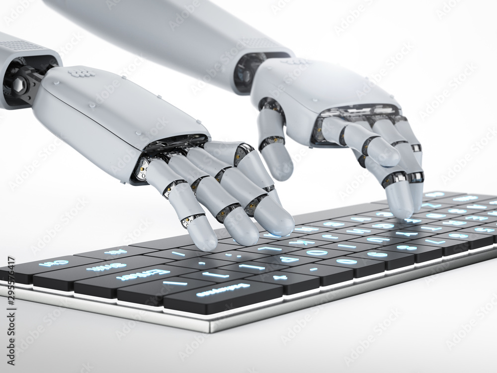 Poster robot typing keyboard