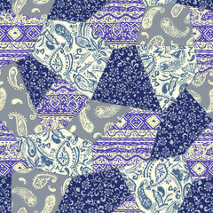 Beautiful chintz design patchwork pattern material, - obrazy, fototapety, plakaty
