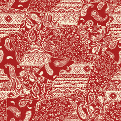 Beautiful chintz design patchwork pattern material, - obrazy, fototapety, plakaty