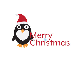 Fototapeta na wymiar Merry Christmas with Cute Cartoon Penguin