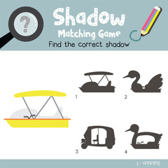 Shadow matching game Pedalo cartoon character side view vector illustration