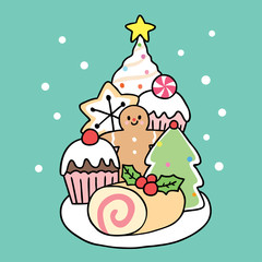 Cartoon cute Christmas sweet dessert vector.
