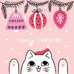 Cartoon cute Christmas  cat and ball Ornaments vector.