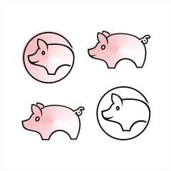 ilustration of simple line pig set logo