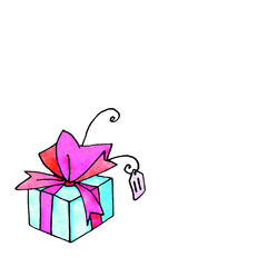 Gift, present box. Christmas, new year, birthday, other holiday. Simple watercolor illustration for greeting cards, calendars, prints, children's book. Doodles, line art, hand drawn. 