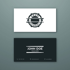 Drum school or drum lessons creative business card template. Visiting card. Vector illustration design.