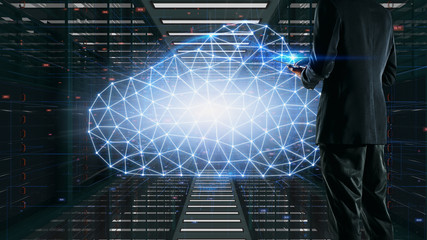 Cloud computing concept.Businessman working with a Cloud Computing in Data Center