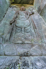Mount Nokogiri (Nokogiriyama) Hyaku-shaku Kannon (Hundred-shaku Kannon)  tall relief image of Kannon deity (Goddess of mercy) carved into an old edo period quarry wall.