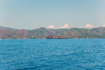 green island with hills Aegean Sea near Marmaris, Turkey