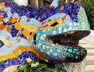 Mosaic Tiles Park Guell in Barcelona, Spain.