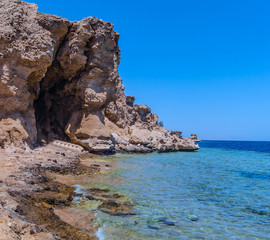 Fototapeta na wymiar Beach Paradise Sinai mountains sea Egypt landscape hot.