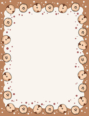 Cute cozy banner with cut in half apples elements. Autumn festive poster. Cute cartoon style template for agenda, planners, check lists, and other stationery. Space for text